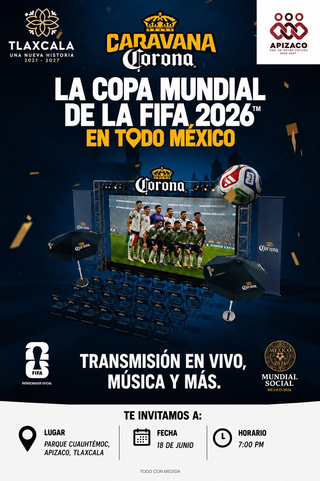 Apizaco invita a vivir la pasión del Mundial con la transmisión del partido México vs Corea del Sur en el Parque Cuauhtémoc